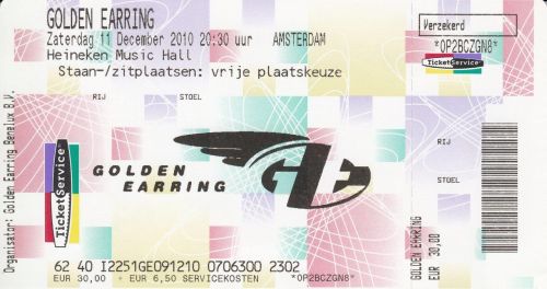 Golden Earring (postponed) show ticket Amsterdam - Heineken Music Hall December 11 2010